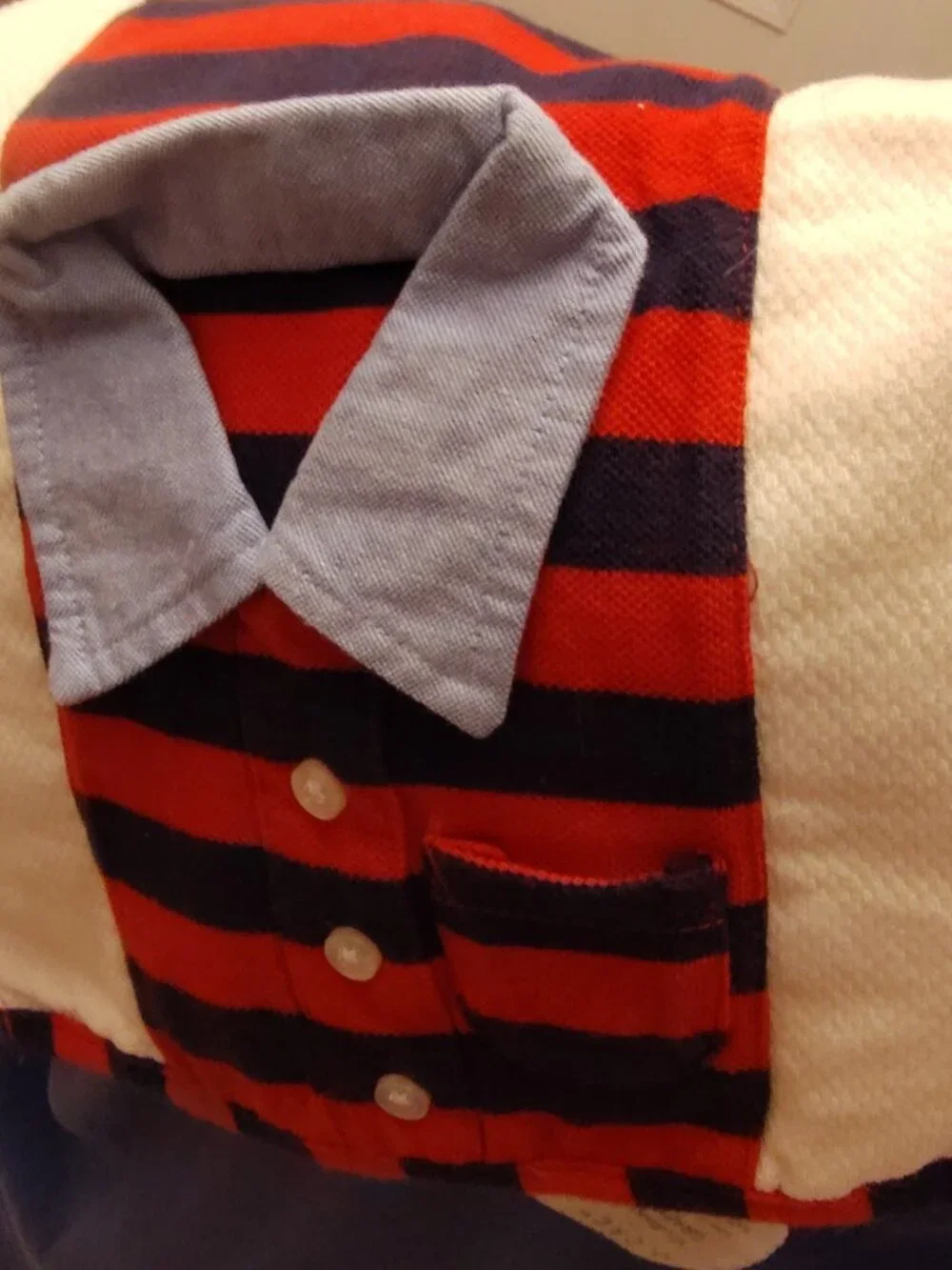 Mud Pie Baby Boy Polo Shirt Burp Cloth - Navy & Red Stripe Chambray Collar